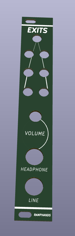 3D sketch of panel for ramphands' Exits module, generated by KiCAD.